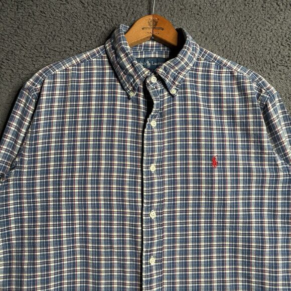 Vtg Ralph Lauren Plaid Button Down Lightweight Cotton Flannel Shirt Men’s Large - Picture 9 of 13